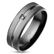 Pánský ocelový prsten s černým zirkonem