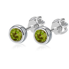 Stříbrné náušnice, zelené zirkony 4 mm