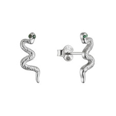 Stříbrné náušnice had se zelenými zirkony