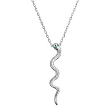 Stříbrný náhrdelník had se zelenými zirkony