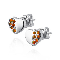 Stříbrné šroubovací náušnice srdíčka, červené zirkony