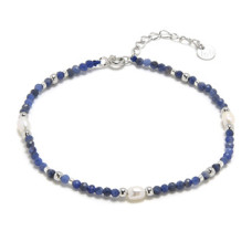 Minerální náramek přírodní Sodalit a perly, stříbro AG925