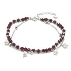 Minerální náramek přírodní Granát a perly, stříbro AG925