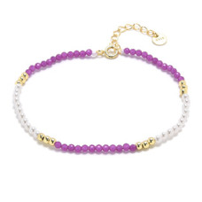 Zlacený minerální náramek přírodní Rubín a perly, stříbro AG925