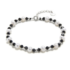 Minerální náramek přírodní Spinel a perličky, stříbro AG925