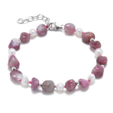 Minerální náramek přírodní Turmalín a perličky, stříbro AG925