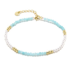 Zlacený minerální náramek přírodní Amazonit a perly, stříbro AG925