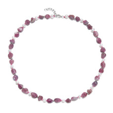 Minerální náhrdelník přírodní Turmalín a perličky, stříbro AG925