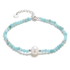 Minerální náramek přírodní Amazonit a perla, stříbro AG925