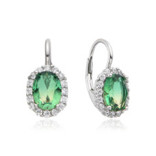 Stříbrné dámské náušnice duhově zelenými kameny