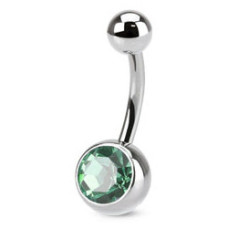 Piercing do pupíku - banánek, tmavě zelený kamínek