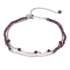 Minerální náramek přírodní Granát a perly,  stříbro AG925