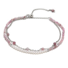 Minerální náramek přírodní Turmalín a perličky, stříbro AG925