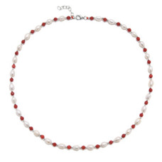 Náhrdelník přírodní Korál a perly, stříbro AG925