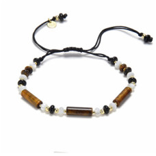 Minerální náramek přírodní Tygří oko, Perleť a Černý achát, stříbro AG925