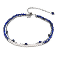Minerální náramek přírodní Lapis lasuli a perly, stříbro AG925