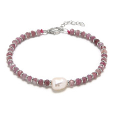 Minerální náramek přírodní Turmalín a perličky, stříbro AG925