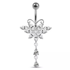 Stříbrný piercing do pupíku - motýlek