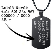 Černá vojenská známka - dog tag + kuličkový řetízek
