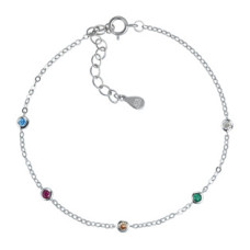 Stříbrný náramek na nohu se barevnými zirkony