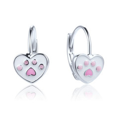 Stříbrné dívčí náušnice srdíčka s tlapičkou