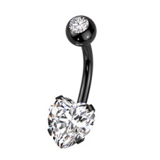 Černý piercing do pupíku srdce