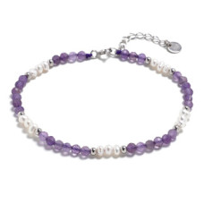 Minerální náramek přírodní Ametysty a perla, stříbro AG925
