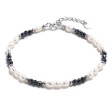 Minerální náramek přírodní Hematit a perly, stříbro AG925