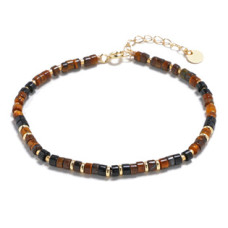 Minerální náramek přírodní Tygří oko + Černý achát, stříbro AG925