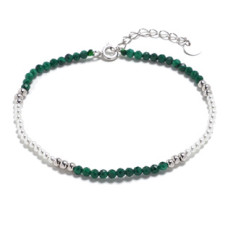 Minerální náramek přírodní Malachit a perličky, stříbro AG925