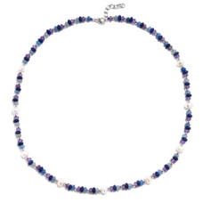 Minerální náhrdelník přírodní Ametyst, Lapis lasuli, Aventurín a perly, stříbro AG925