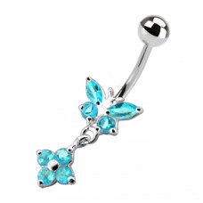 Stříbrný piercing do pupíku - motýlek s kytičkou