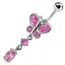 Stříbrný piercing do pupíku - motýlek