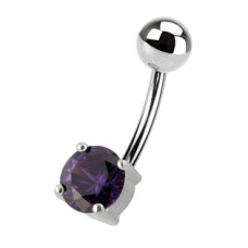 Stříbrný piercing do pupíku - kulatý zirkon 6 mm