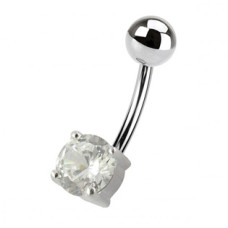 Stříbrný piercing do pupíku - kulatý zirkon 6 mm