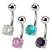 Stříbrný piercing do pupíku - kulatý zirkon 6 mm