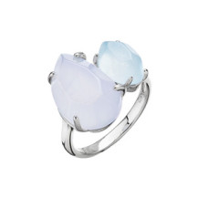 Stříbrný prsten pravý aquamarin a blue chalcedon