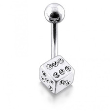 Stříbrný piercing do pupíku, čiré zirkony