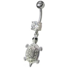 Stříbrný piercing do pupíku, čiré zirkony