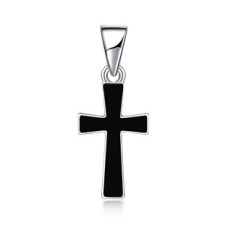 Drobný stříbrný přívěsek kříž s černým smaltem