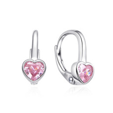 Stříbrné dívčí náušnice srdíčka růžová