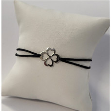 Černý textilní náramek čtyřlístek, Ag 925