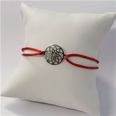 Červený textilní náramek mandala, Ag 925