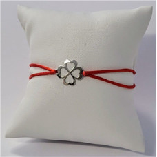 Červený textilní náramek čtyřlístek, Ag 925
