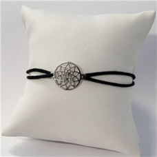 Černý textilní náramek mandala, Ag 925