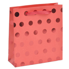 Červená dárková taška s puntíky