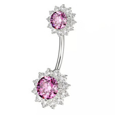 Stříbrný piercing do pupíku - kytičky