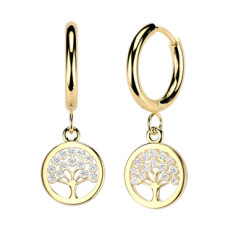 Zlacené visací ocelové náušnice strom života