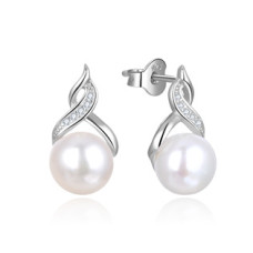 Stříbrné puzetové perlové náušnice se zirkony