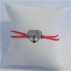 Červený textilní náramek strom života srdce, Ag 925